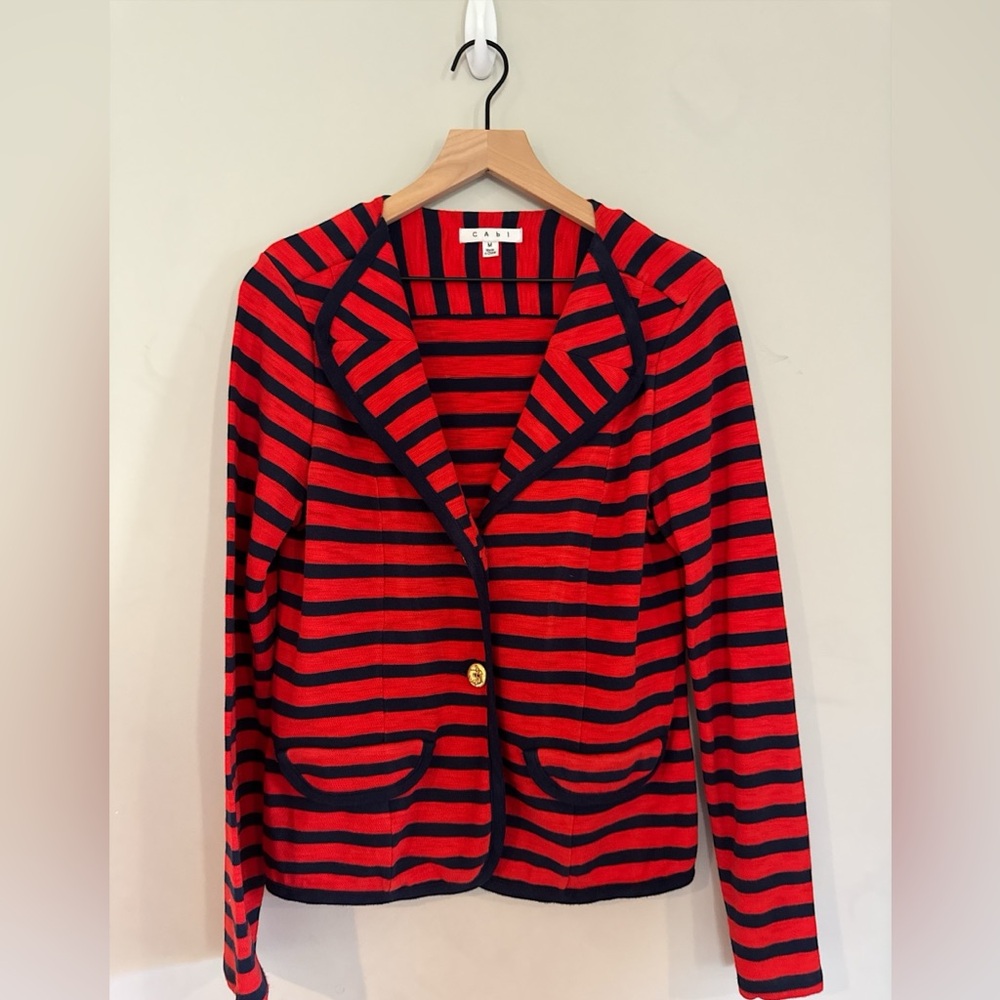 CAbi 224 Au Revoir Nautical Red & Navy Striped Knit Blazer Blazer Medium